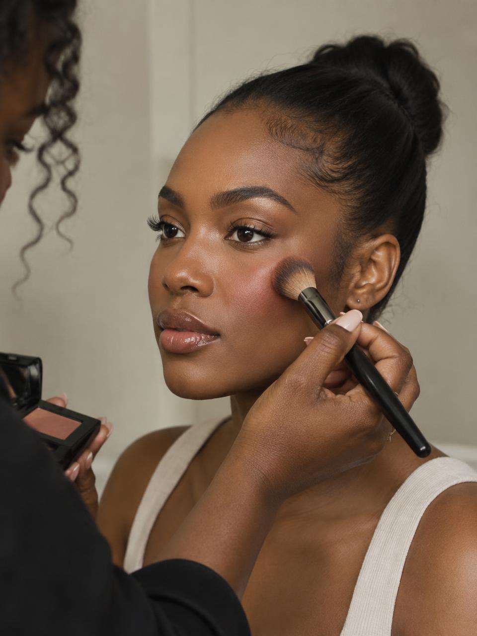 Makeup artist refining a natural look